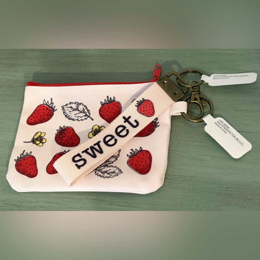 Strawberry Print Pouch with Sweet 🍓Keychain Strap